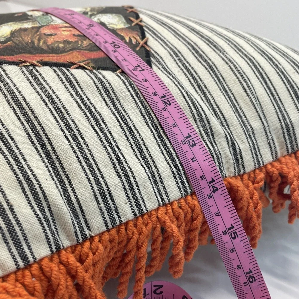 Vintage‎ Halloween Pillow Handmade Baby in Pumpkin Orange Fringe 14